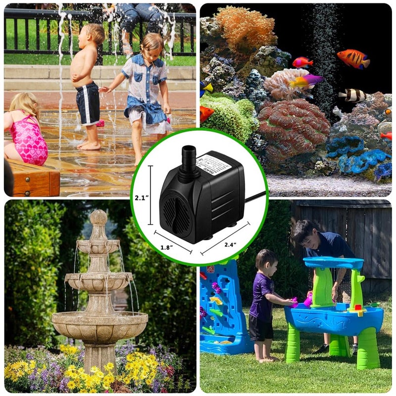 PULACO 160GPH Small Fountain Pump, Ultra Quiet Submersible Water Pump (600L/H, 10Watt) with 3.3 ft Tubing for Aquariums, Pond Fountain, Water Feature, Indoor Fountains - Image 5